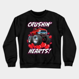 Crushin' Hearts Monster Truck Funny Valentines Day Crewneck Sweatshirt